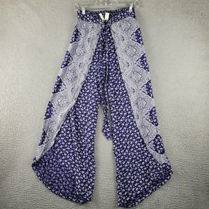 Japna Blue and White Patterned Wide-Leg Pants